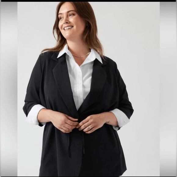 Athleta Jackets & Blazers - Athleta Endless Primatwill Cinch Waist Tie Blazer Jacket Black Size 10 EUC